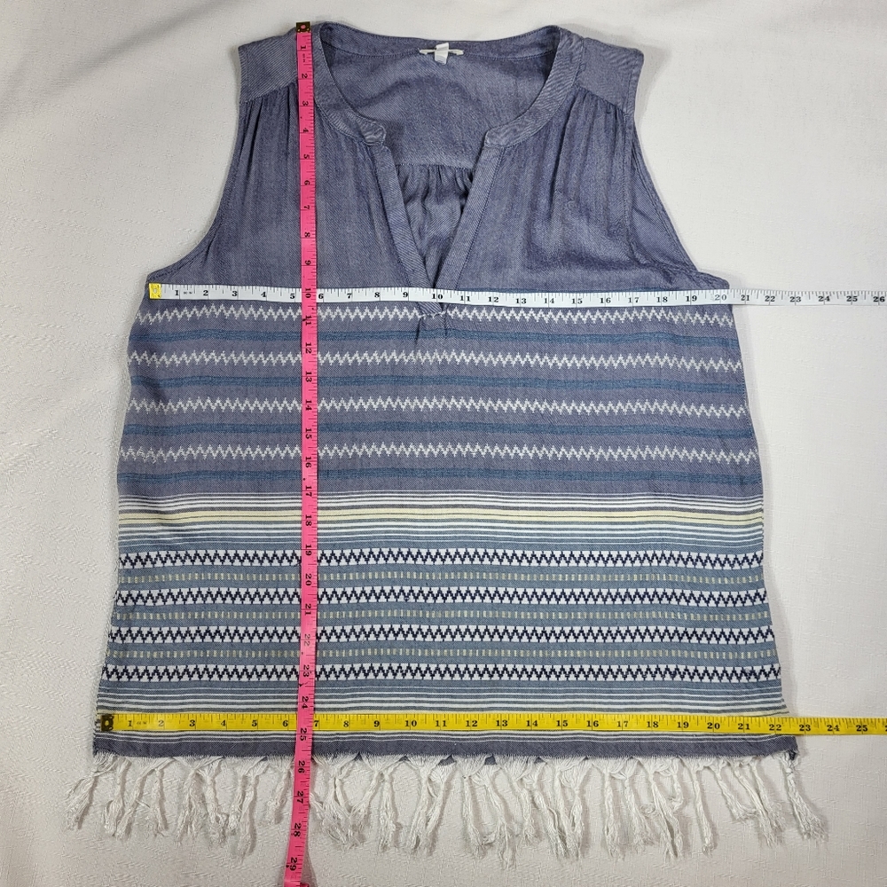 Dylan Sleeveless TOP Blue White Stripe Tunic Womens Size Medium M Fringe Tassels - Picture 5 of 14